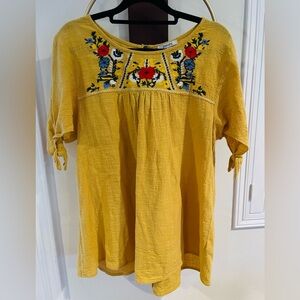 JODIFL Yellow Embroidered Boho Peasant Top